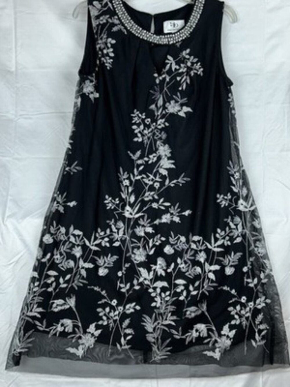 SD Collection Womens Dress Sz 12 Black Floral Embroidered Mesh Overlay Beaded